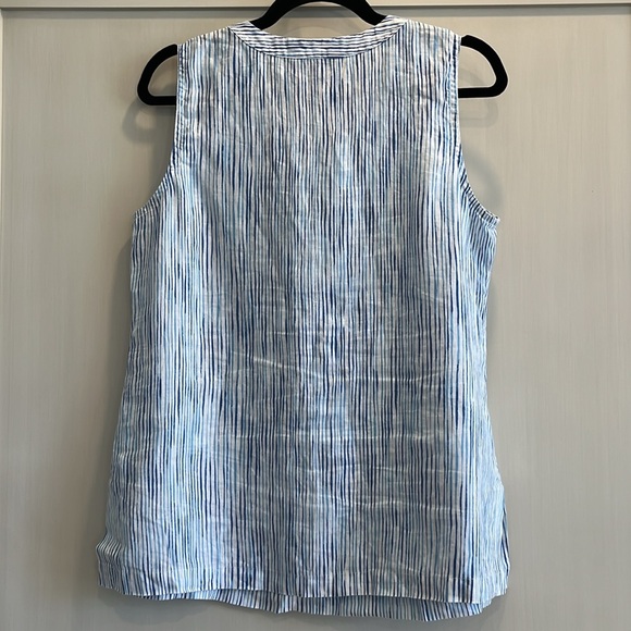 EUC Tommy Bahama striped sleeveless lace front linen blouse - Picture 6 of 9